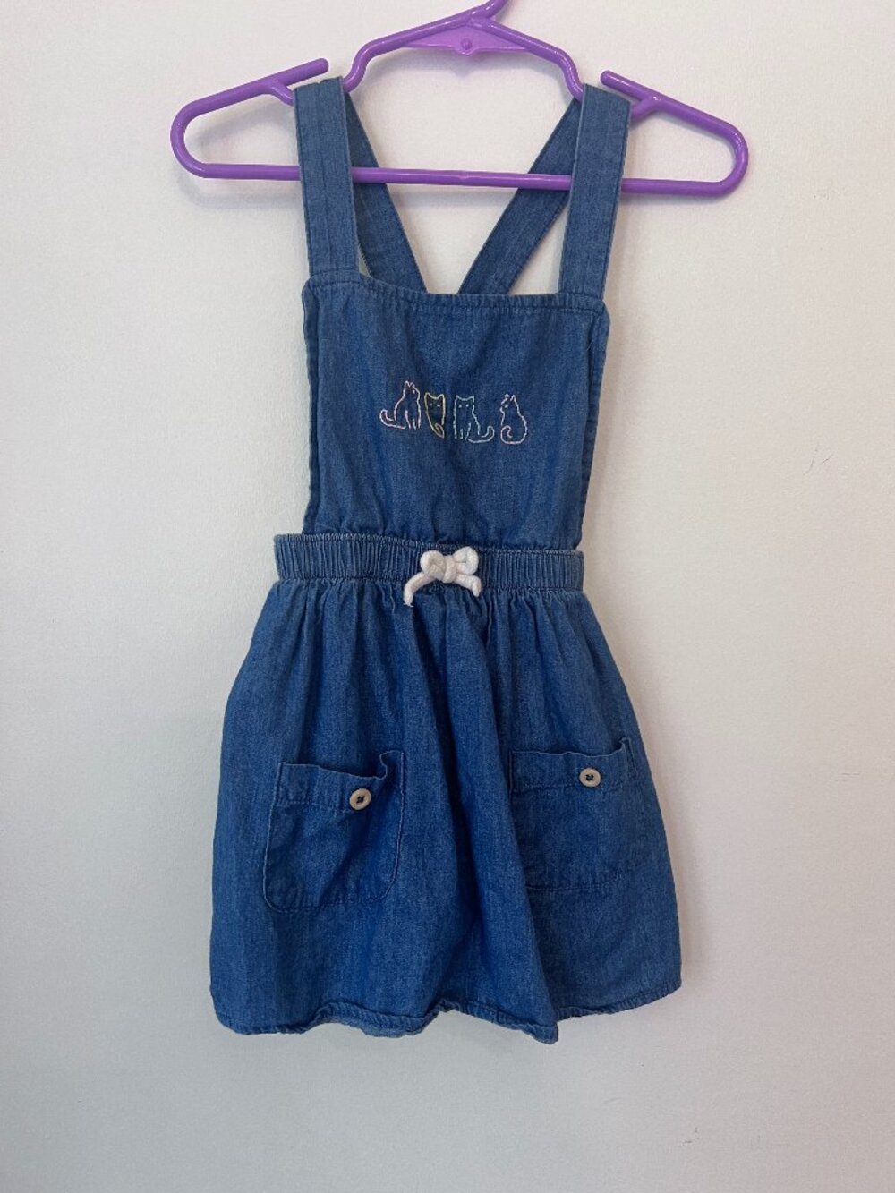 Wonder Nation Embroidered Cat Denim Overall Pinafore Dress 2T